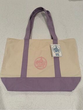 Trader Joe’s Limited Edition Pastel Canvas Tote | Lavender and Pink | Full Size